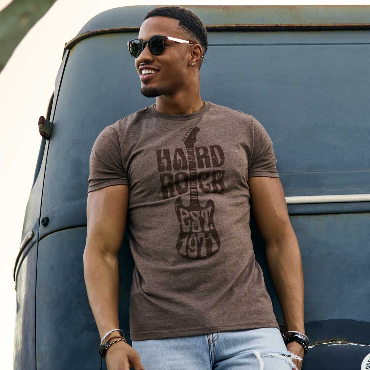 Hard Rock Adult Fit Festival Tee with Logo Guitar Est 1971 in Brown image number 2