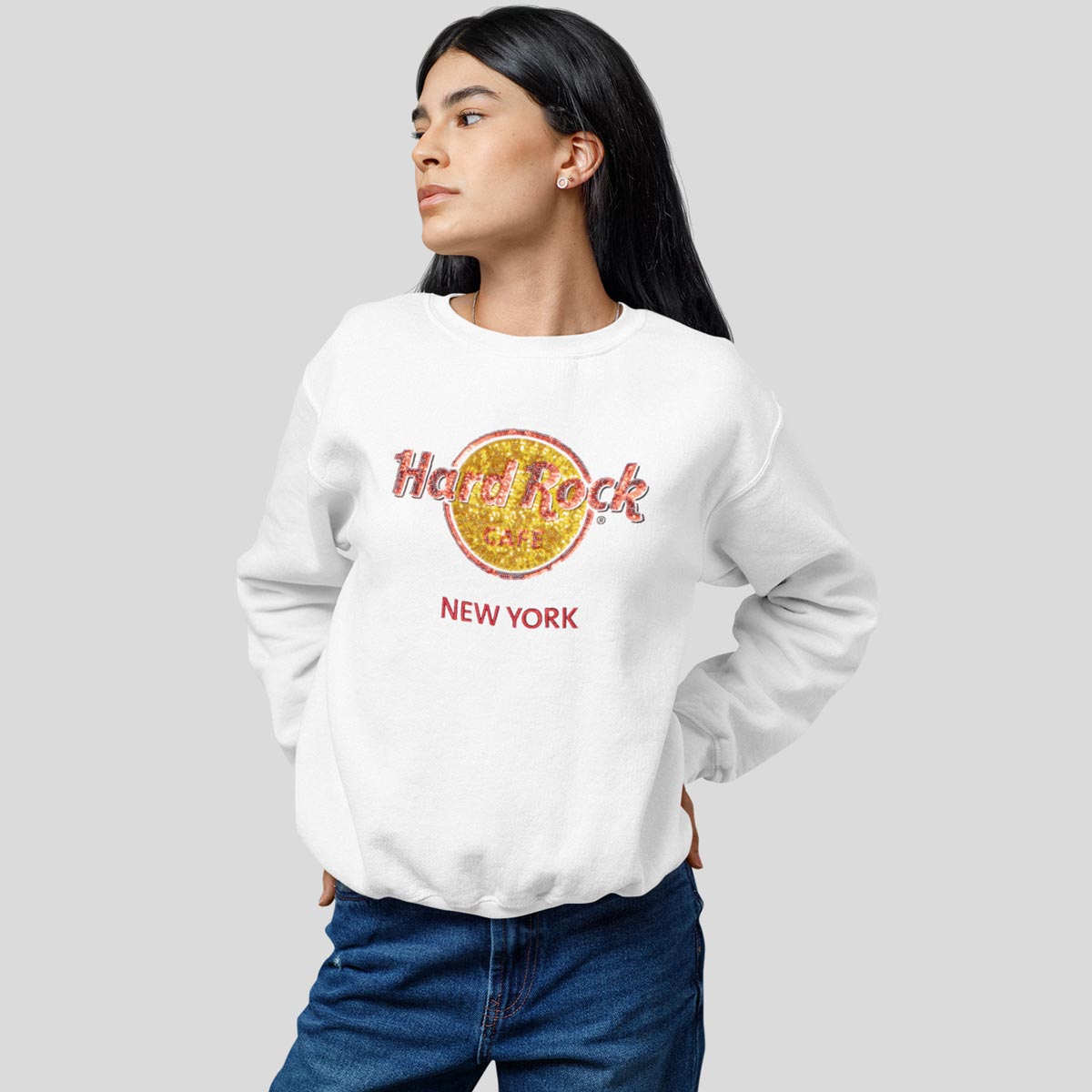 Hard Rock Women's French Terry Sequin Logo Longsleeve Crewneck Tee image number 1