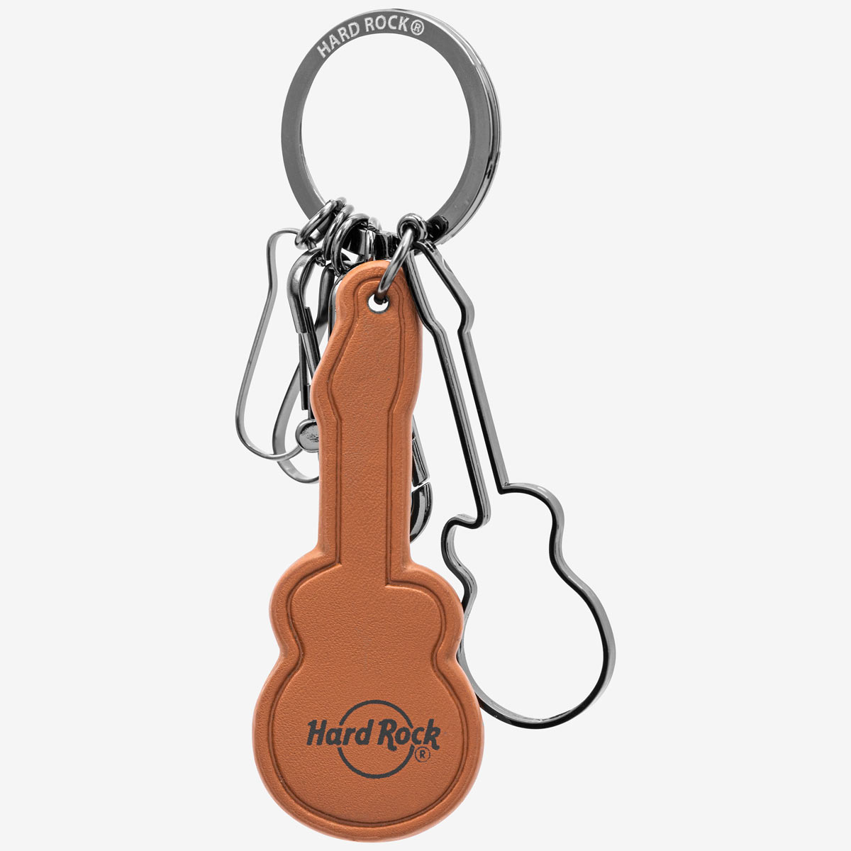 Vegan Leather Guitar Keychain with Hard Rock Logo Charms image number 1