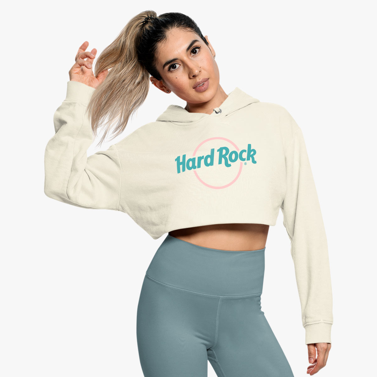 Pop of Color Cropped Women's Fit Beige Hoodie image number 1