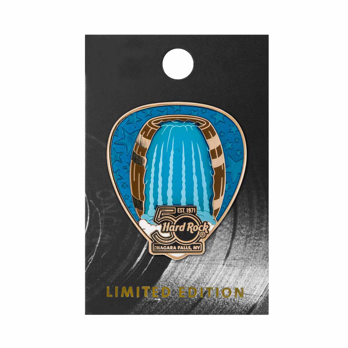 50th Anniversary Core Niagara Falls Stained Glass Barrel Pin image number 1
