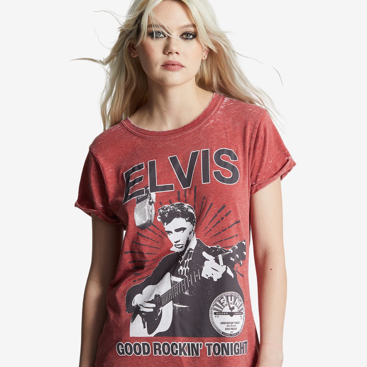 Elvis Fitted Tee with Good Rockin Tonight Design by Recycled Karma image number 3