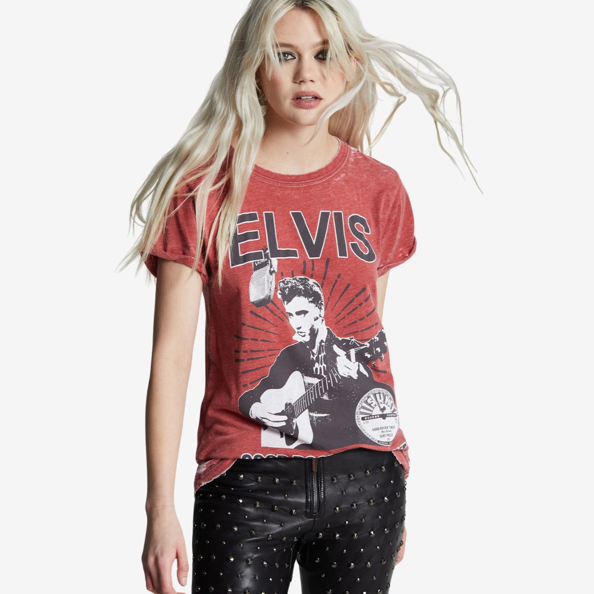 Elvis Fitted Tee with Good Rockin Tonight Design by Recycled Karma image number 1