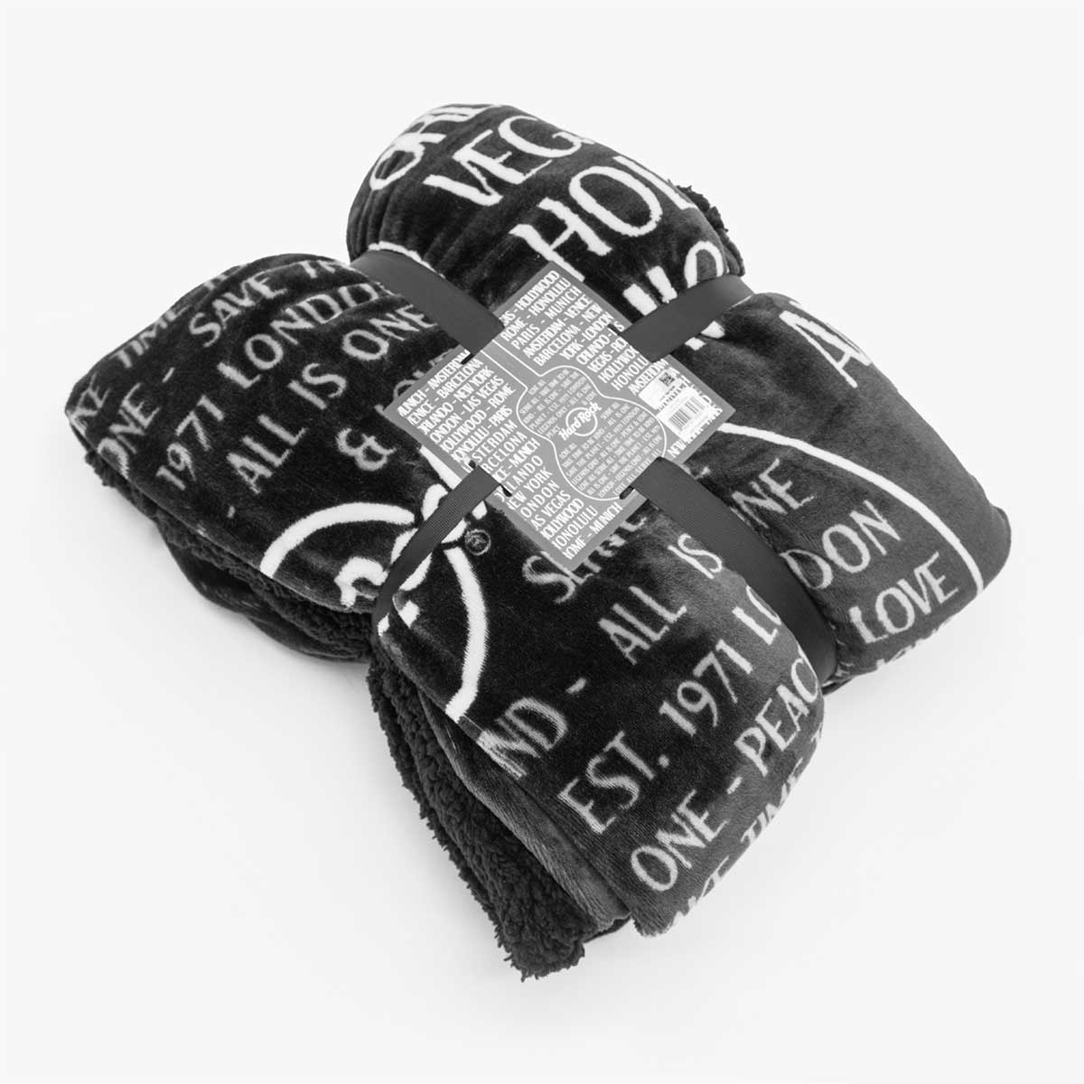 Hard Rock Plush Blanket in Black and White Guitar Cities Print image number 3