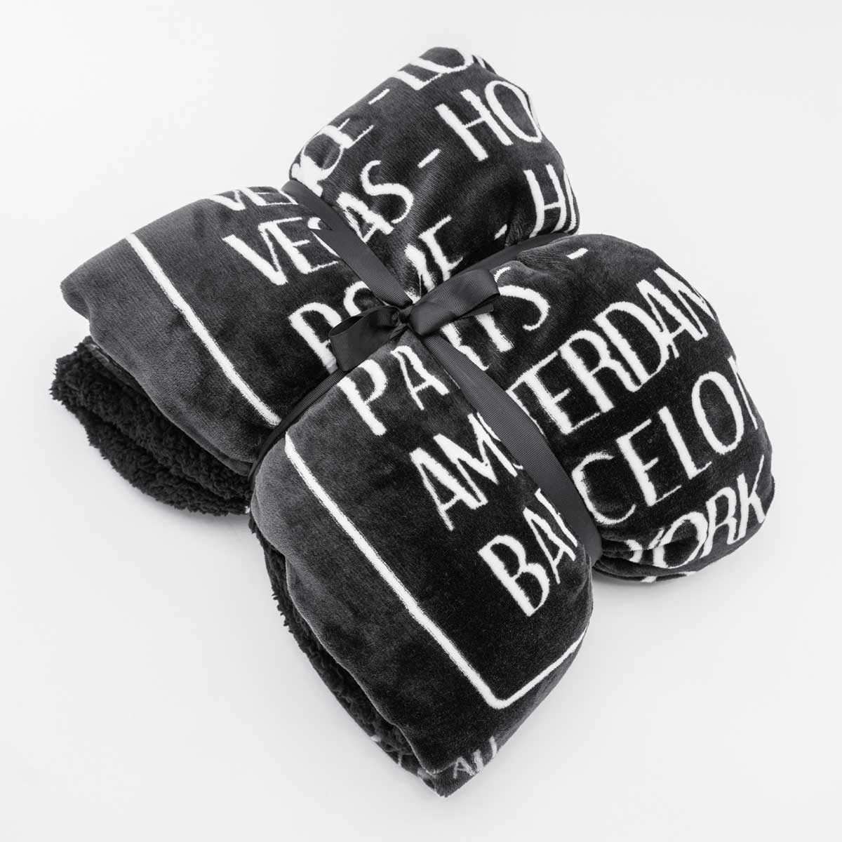 Hard Rock Plush Blanket in Black and White Guitar Cities Print image number 2