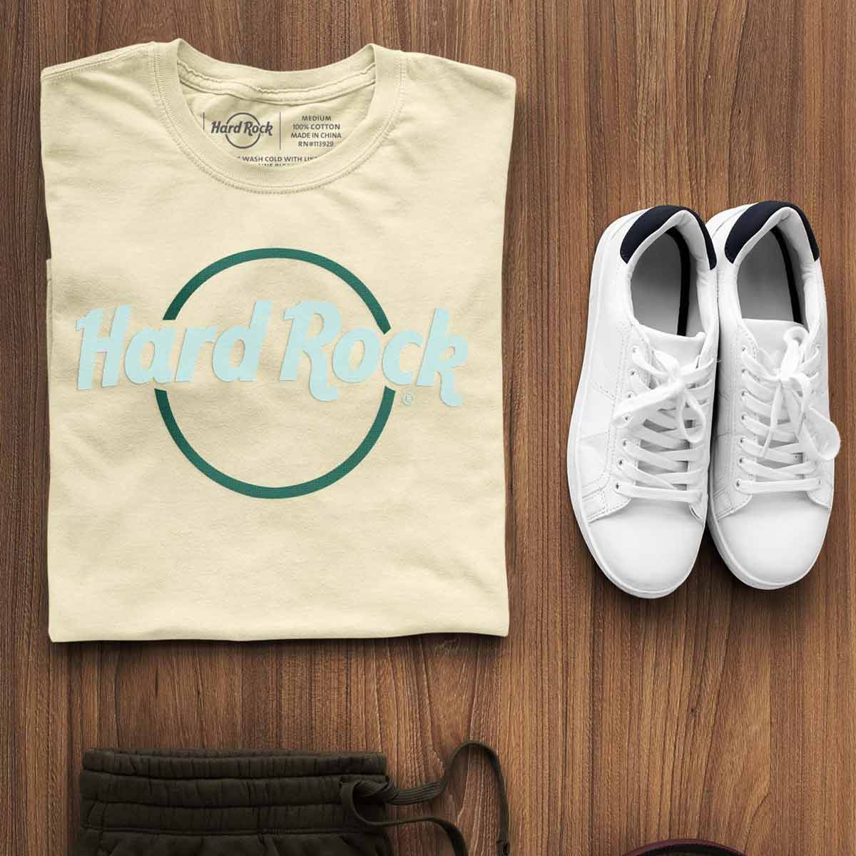 Hard Rock Adult Fit Pop of Color Tee in Natural Beige image number 2