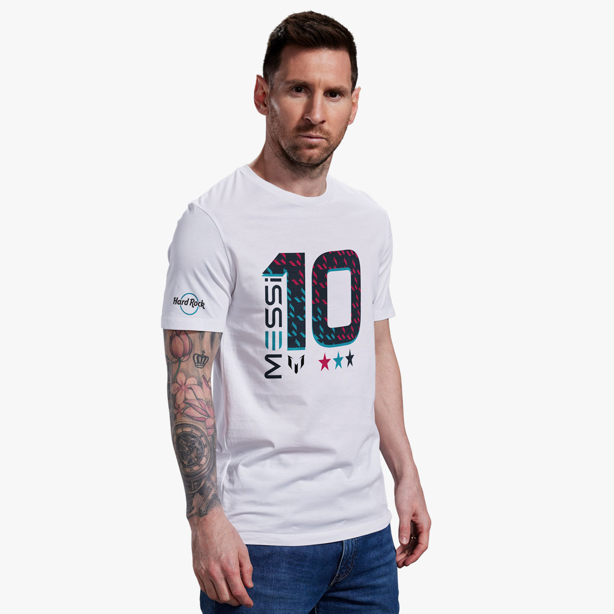 Adult Fit Messi x Hard Rock 10 Tee in Silver image number 1