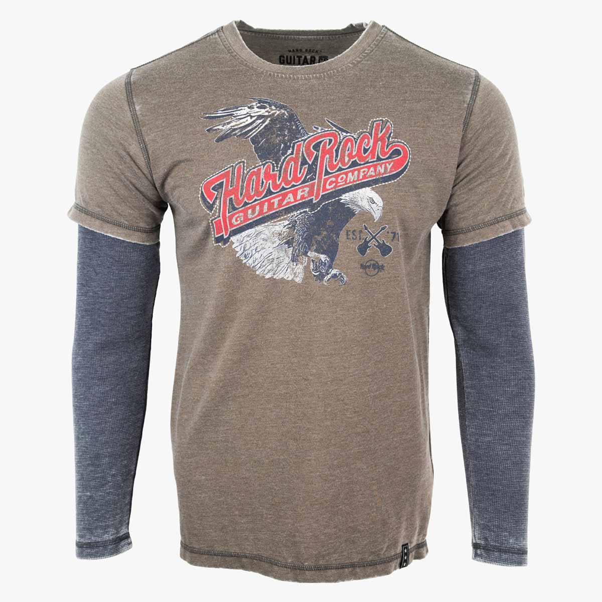 Guitar Company Adult Fit Long Sleeve Twofer with Eagle Design Grey Blue image number 1