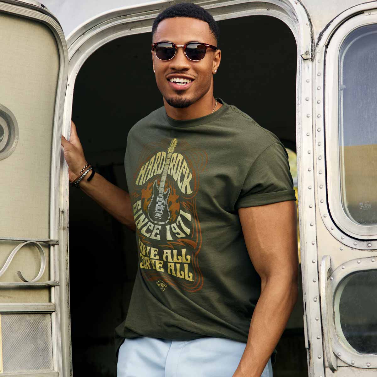 Adult Fit Festival Tee with Winged Guitar in Green image number 2