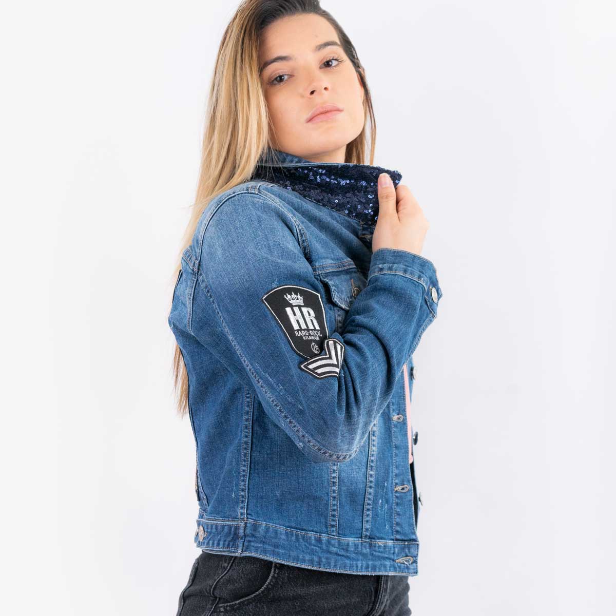 Slim Fit Denim Jean Jacket with Floral Patch image number 2