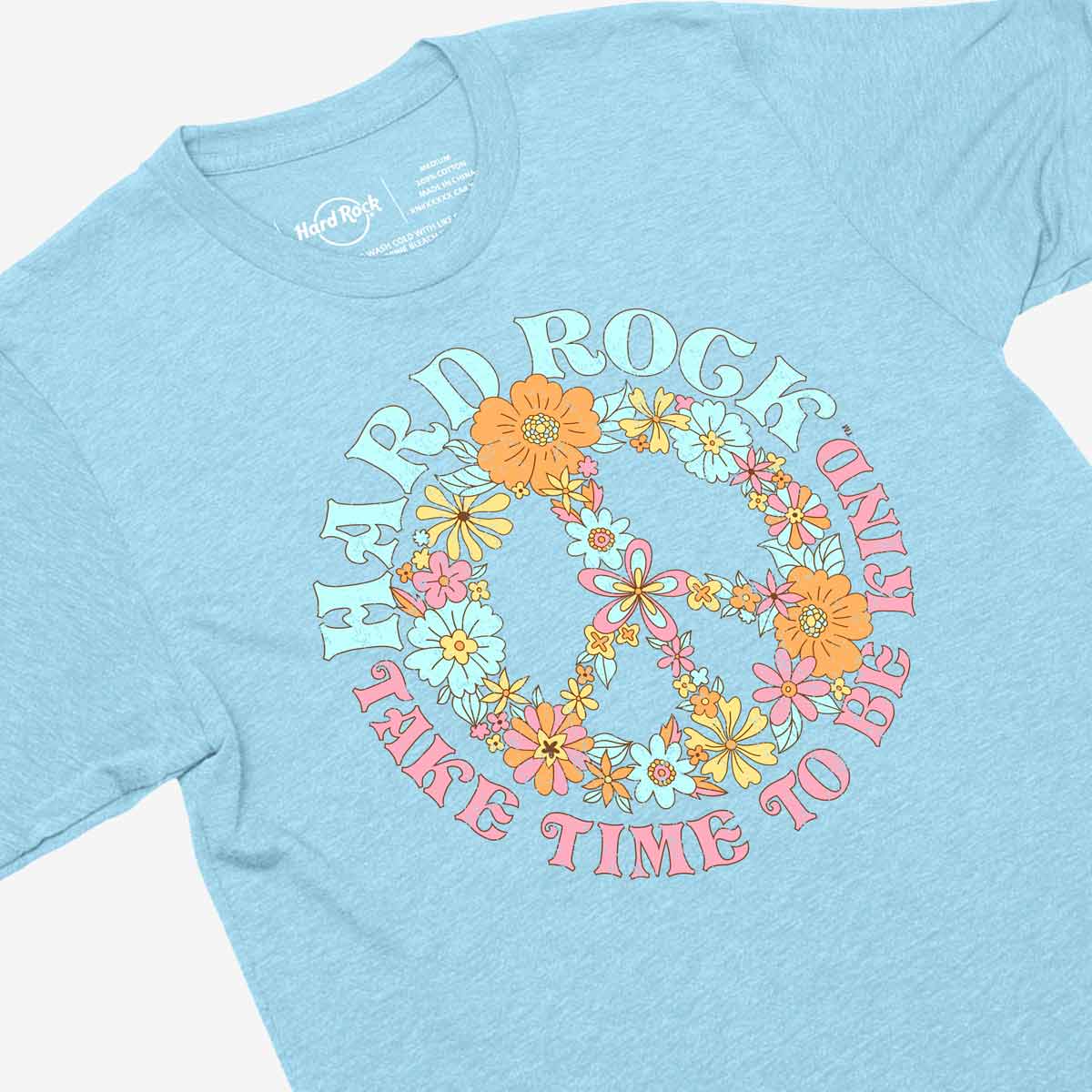 Hard Rock Adult Fit Festival Tee with Take Time to Be Kind Peace in Sky Blue image number 2