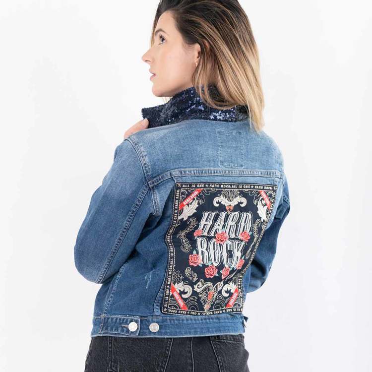 Slim Fit Denim Jean Jacket with Floral Patch image number 6