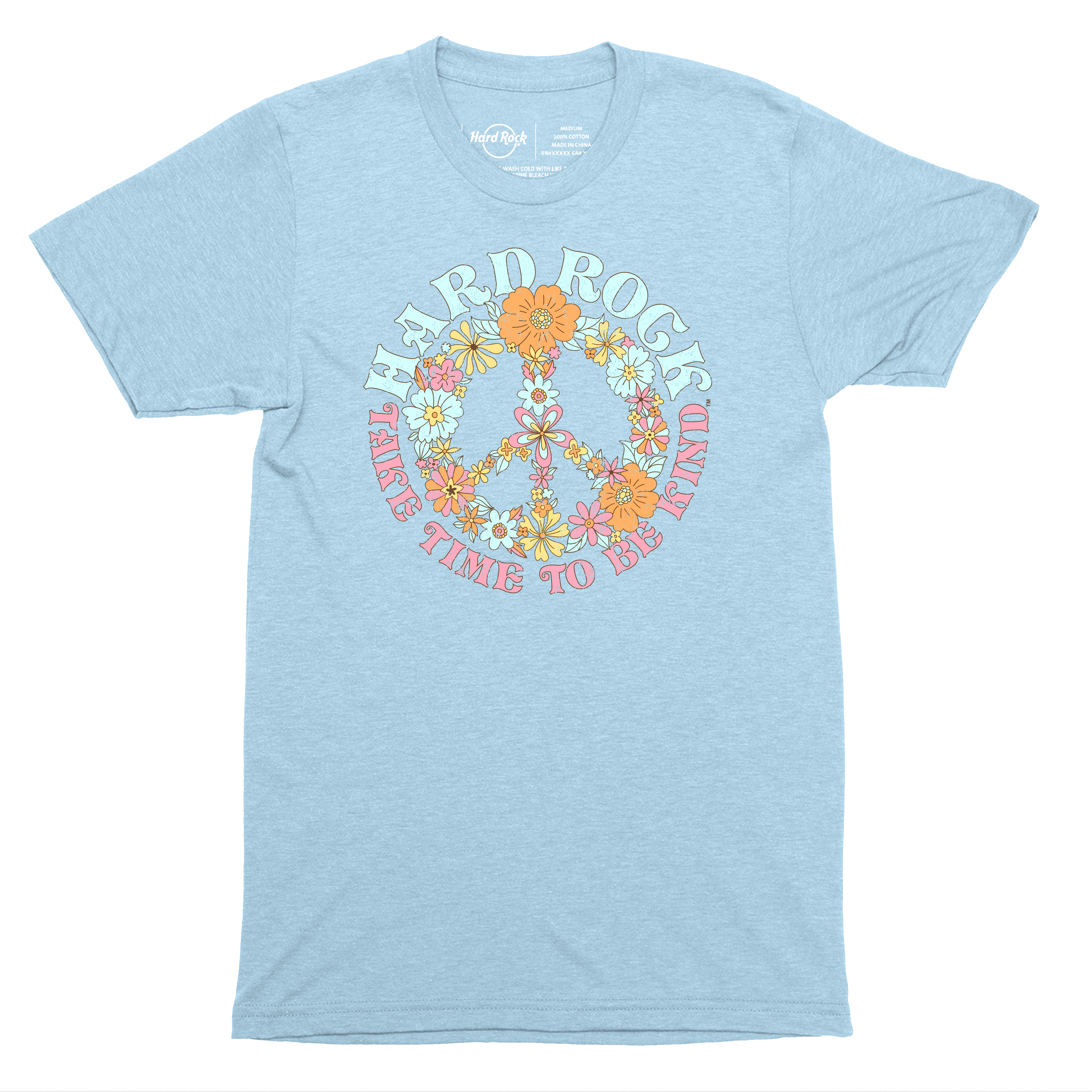 Hard Rock Adult Fit Festival Tee with Take Time to Be Kind Peace in Sky Blue image number 3